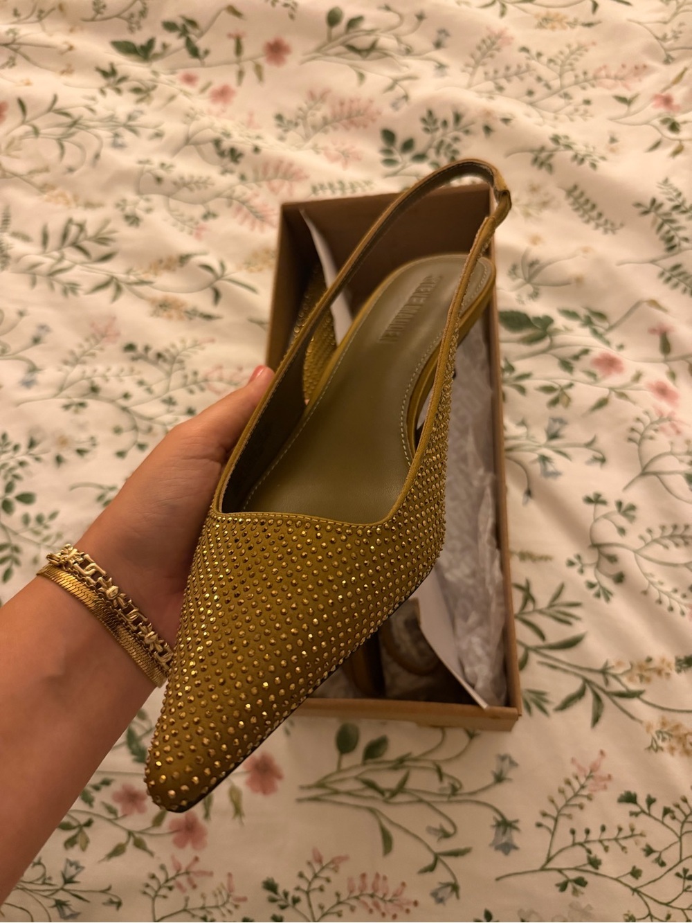Steve Madden Mustard Yellow Studded Pointed-Toe Slingback Flats